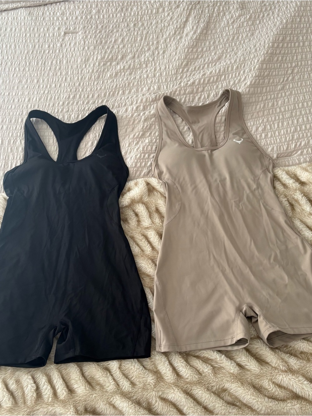 Racerback Active Bodysuit Romper - Black & Taupe